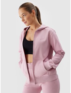 4F Moteriškas sportinis atsegamas džemperis su gobtuvu - pudra rožinė