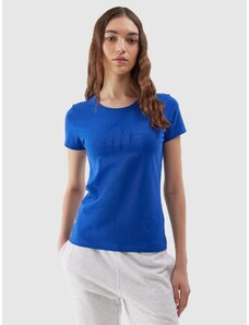 4F Moteriški T-shirt slim marškinėliai su grafika - kobalto spalvos