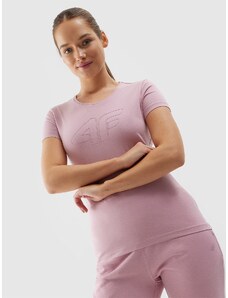 4F Moteriški T-shirt slim marškinėliai su grafika - šviesiai rožinė