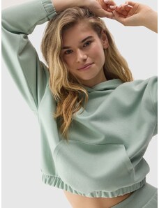 4F Moteriškas sportinis neatsegamas džemperis su gobtuvu su organine medvilne - žalias