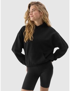 4F Moteriškas sportinis neatsegamas džemperis su gobtuvu su organine medvilne - juodas
