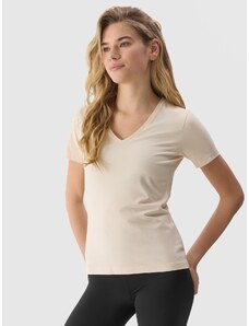 4F Moteriški T-shirt lygus marškinėliai iš organinės medvilnės - kreminės spalvos