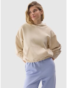 4F Moteriškas sportinis neatsegamas džemperis su gobtuvu su organine medvilne - kreminės spalvos