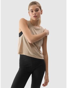 4F Moteiški Top oversize marškinėliai jogai su modalio priemaiša - smėlio spalva