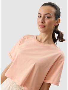 4F Moteriški T-shirt crop-top marškinėliai su grafika - koralų spalvos
