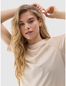 4F Moteriški T-shirt lygus marškinėliai iš organinės medvilnės - kreminės spalvos
