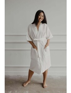 AmourLinen Linen bathrobe Midnight Size 1 White