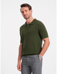 Ombre Clothing Vyriški struktūrizuoti trikotažiniai polo marškinėliai - alyvuogių spalvos V1 OM-POSS-0117