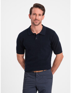 Ombre Clothing Vyriški struktūrizuoti trikotažiniai polo marškinėliai - tamsiai mėlyni V2 OM-POSS-0117
