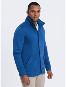 Ombre Clothing Vyriškas laisvalaikio džemperis su užsegama apykakle - mėlynas V1 OM-SSZP-0171