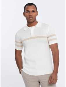 Ombre Clothing Vyriški minkšto trikotažo polo marškinėliai su kontrastingomis juostelėmis - kreminiai V3 OM-POSS-0118