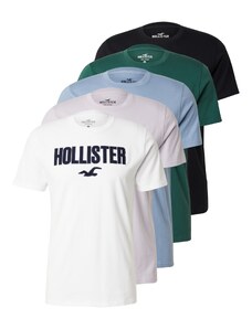 HOLLISTER Marškinėliai dangaus žydra / smaragdinė spalva / juoda / balta
