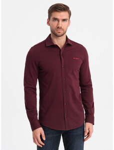 Ombre Clothing Vyriški medvilniniai trikotažiniai marškiniai REGULAR - bordo spalvos V3 OM-SHCS-0138