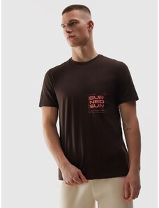 4F Vyriški T-shirt marškinėliai iš organinės medvilnės su grafika - rudi