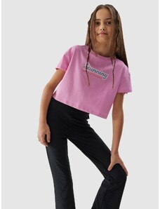 4F T-shirt crop top marškinėliai iš organinės medvilnės mergaitėms - rožiniai
