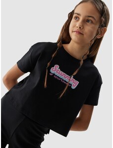 4F T-shirt crop top marškinėliai iš organinės medvilnės mergaitėms - juodi