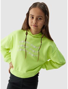 4F Sportinis crop top neatsegamas džemperis su gobtuvu mergaitėms - geltonas