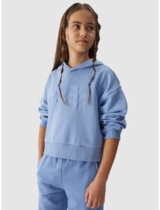 4F Sportinis crop top neatsegamas džemperis su gobtuvu mergaitėms - denim