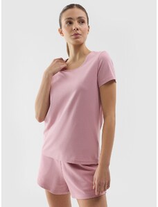 4F Moteriški T-shirt regular marškinėliai su lygus - pudra rožinė spalva