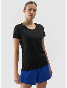 4F Moteriški T-shirt regular lygus marškinėliai - juodi