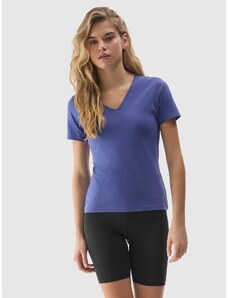 4F Moteriški T-shirt lygus marškinėliai iš organinės medvilnės - tamsiai mėlyni