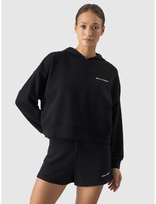 4F Moteriškas sportinis neatsegamas džemperis su gobtuvu - juodas