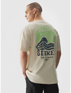 4F Vyriški T-shirt oversize marškinėliai su grafika - smėlio spalvos