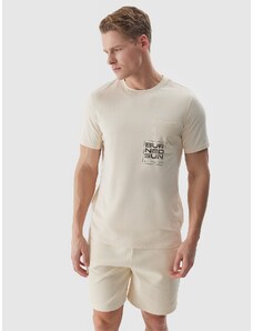 4F Vyriški T-shirt marškinėliai iš organinės medvilnės su grafika - smėlio spalvos