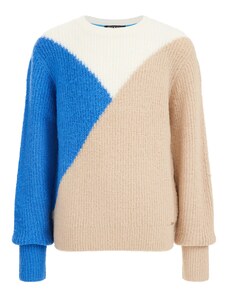 WE Fashion Megztinis smėlio / sodri mėlyna („karališka“) / balta