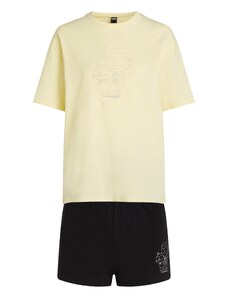 Karl Lagerfeld Pižama su šortais 'Ikonik' šviesiai geltona / sidabro pilka / juoda