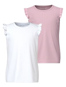 NAME IT Marškinėliai 'VANINA' ryškiai rožinė spalva / balta