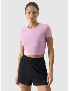4F Moteriški T-shirt crop-top marškinėliai su grafika - pudra rožinė spalva
