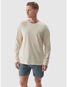 4F Vyriški Longsleeve oversize marškinėliai su grafika - smėlio spalvos