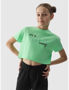 4F T-shirt crop-top marškinėliai su grafika mergaitėms - žali