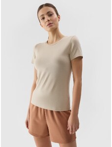 4F Moteriški T-shirt slim lygus marškinėliai - smėlio spalvos