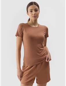 4F Moteriški T-shirt slim lygus marškinėliai - rudi