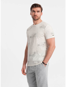 Ombre Clothing Vyriški marškinėliai su išsklaidytomis raidėmis - šviesiai smėlio spalvos V1 OM-TSFP-0179
