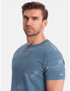 Ombre Clothing Vyriški marškinėliai su išsibarsčiusiomis raidėmis - mėlyni džinsiniai marškinėliai V3 OM-TSFP-0179