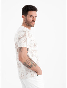 Ombre Clothing Vyriški marškinėliai su kontrastingais lapais - šviesiai smėlio spalvos V1 OM-TSFP-0180