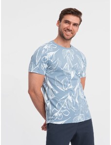 Ombre Clothing Vyriški marškinėliai su kontrastingais lapais - mėlyni V2 OM-TSFP-0180