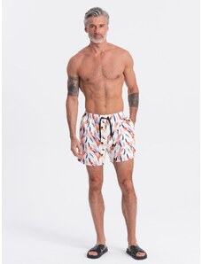 Ombre Clothing Vyriški maudymosi šortai su spalvingu raštu - balti V2 OM-SRBS-0140