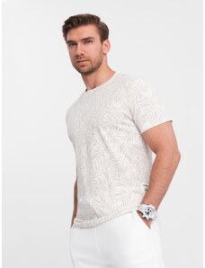 Ombre Clothing Vyriški marškinėliai su palmių lapais - šviesiai smėlio spalvos V1 OM-TSFP-0182