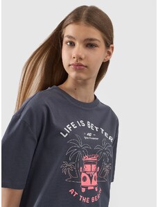 4F T-shirt oversize marškinėliai su grafika mergaitėms - pilki