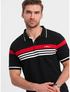 Ombre Clothing Vyriški polo marškinėliai su trispalvėmis juostelėmis - juodi V2 OM-POSS-0127
