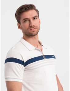 Ombre Clothing Vyriški polo marškinėliai su trispalvėmis juostelėmis - balti V4 OM-POSS-0127