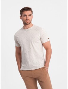 Ombre Clothing Vyriški marškinėliai su spalvotomis raidėmis - šviesiai smėlio spalvos V1 OM-TSFP-0185