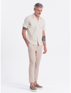 Ombre Clothing Vyriški marškiniai trumpomis rankovėmis su kubietiška apykakle - kreminiai V7 OM-SHSS-0168