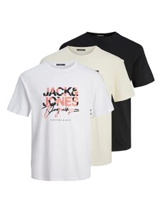 JACK & JONES Marškinėliai 'ARUBA' nebalintos drobės spalva / oranžinė / juoda / balta