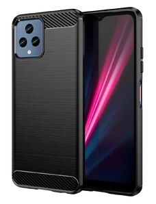 Gamintojas nenurodytas Carbon Case dėklas T-Mobile Revvl 6 5G lanksčiam silikoniniam angliniam dėklui, juodos spalvos