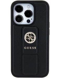 Gamintojas nenurodytas Guess Grip Stand 4G Saffiano Strass dėklas iPhone 15 - juodas